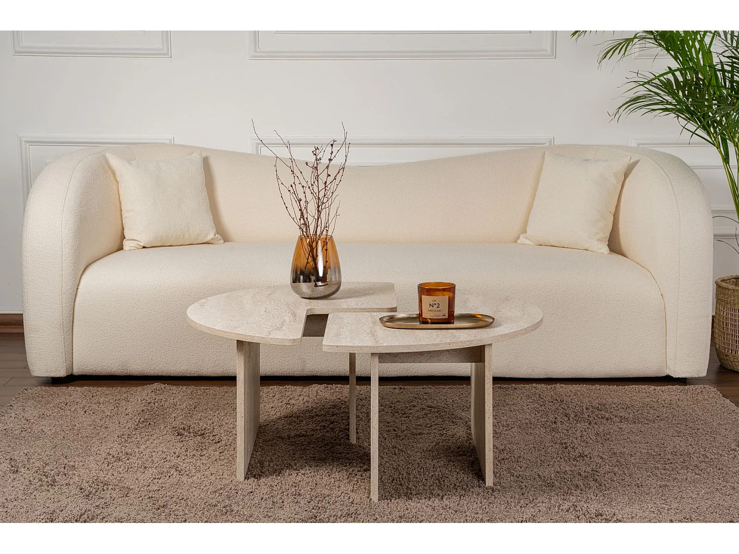 Table basse en bois "Moira" - 90 x 90 x 41 cm - Travertin