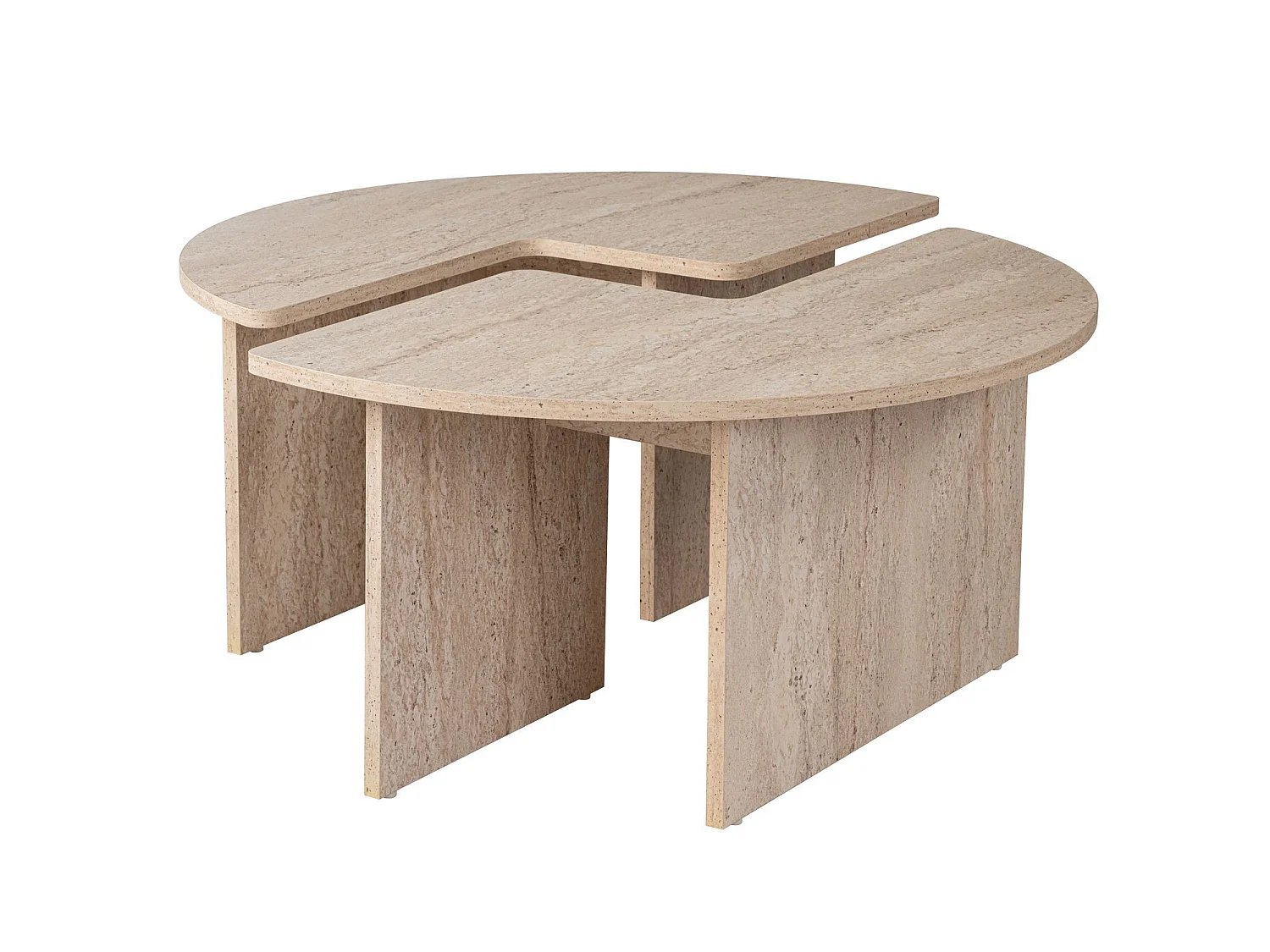 "Moira" Träkaffebord - Travertin - 90 x 90 x 41 cm - Rund - Set om 2