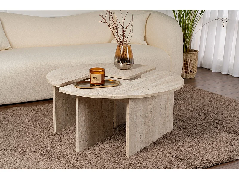 Table basse en bois "Moira" - 90 x 90 x 41 cm - Travertin