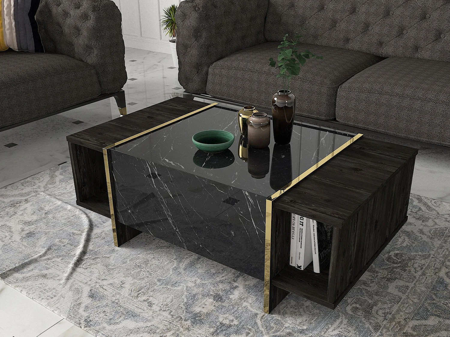 Schwarzer Holztisch "Veyron" 103x60x37 cm mit 2 Türen – modernes und robustes Design