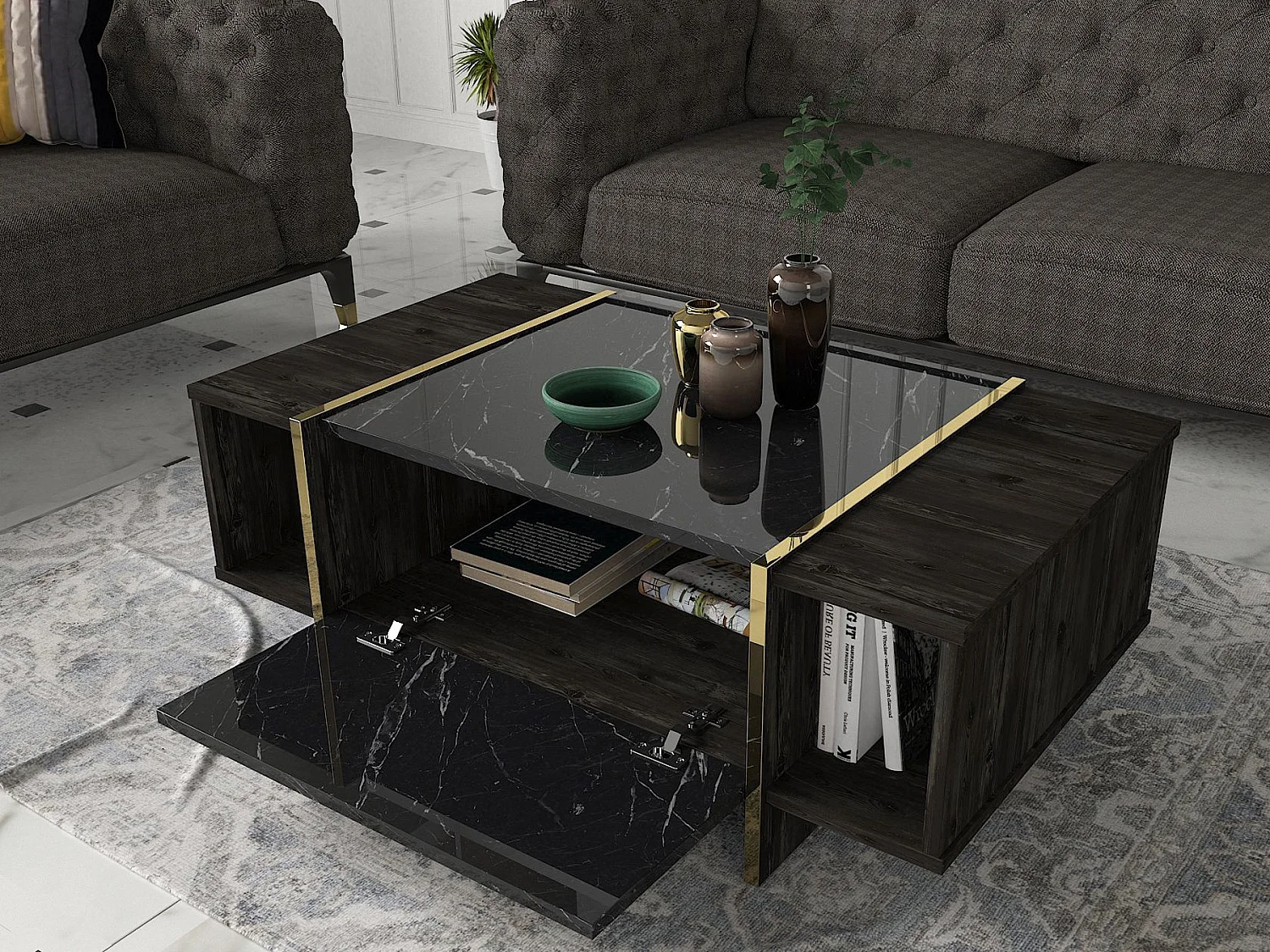 Schwarzer Holztisch "Veyron" 103x60x37 cm mit 2 Türen – modernes und robustes Design