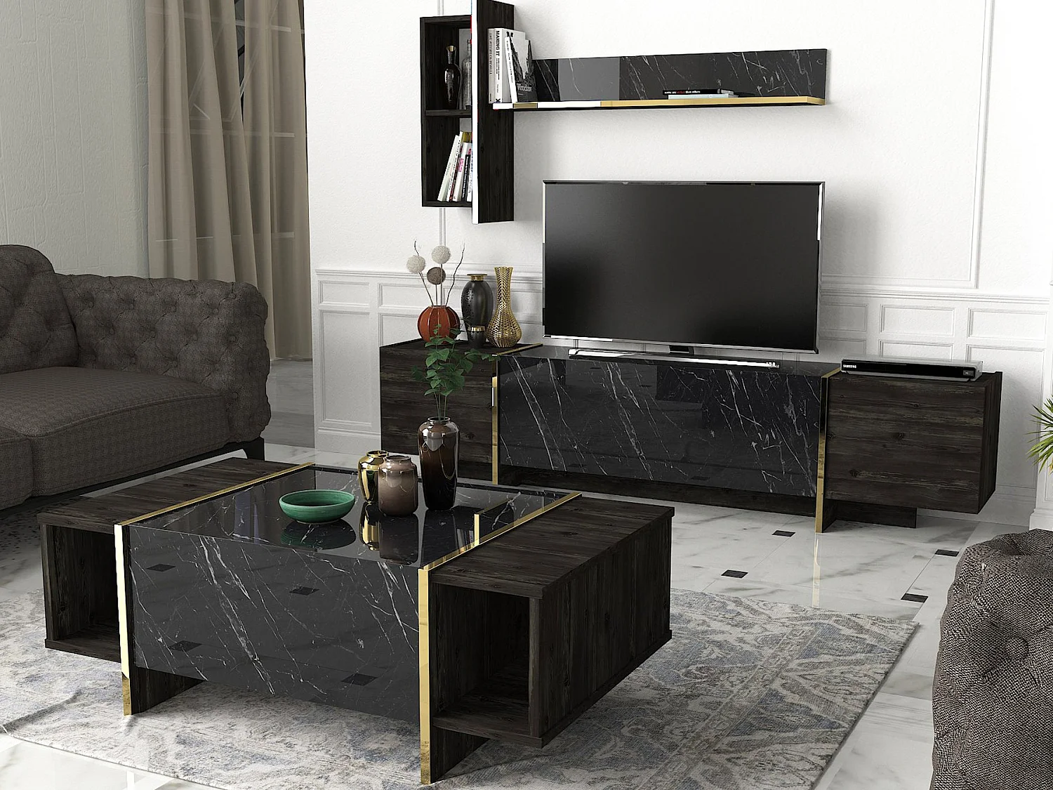 Schwarzer Holztisch "Veyron" 103x60x37 cm mit 2 Türen – modernes und robustes Design