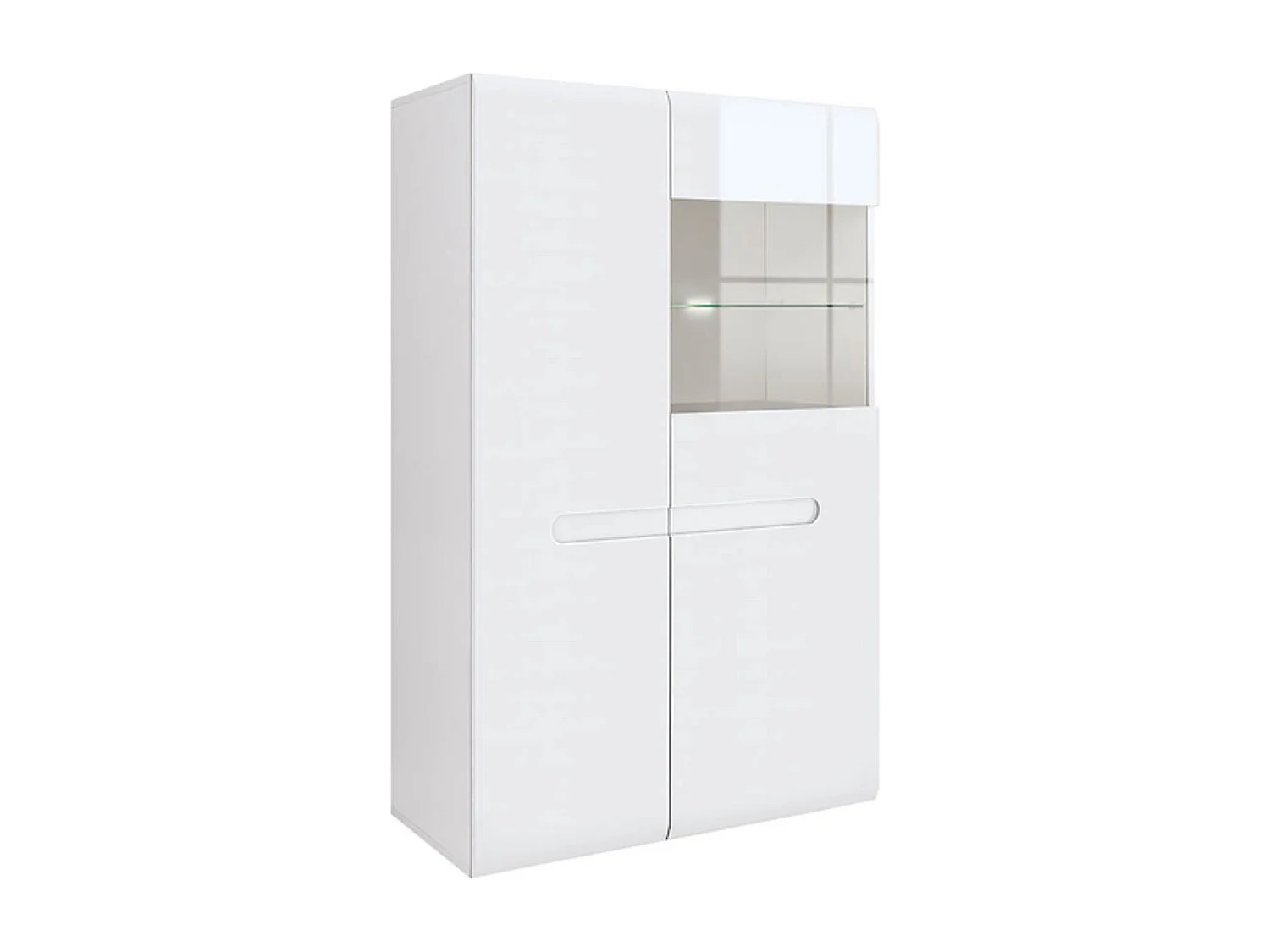 Vitrine à 2 portes avec éclairage LED,coloris Blanc/Blanc haute brillance - Longueur 90 x Profondeur 41 x Hauteur 145 cm