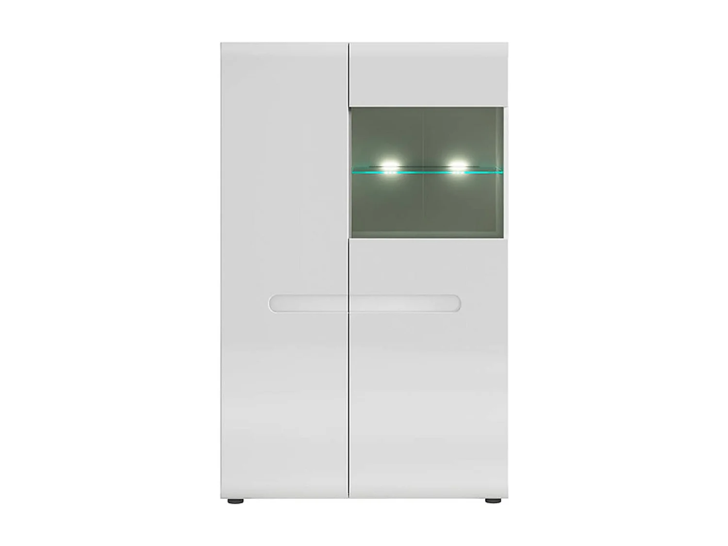 Vitrine à 2 portes avec éclairage LED,coloris Blanc/Blanc haute brillance - Longueur 90 x Profondeur 41 x Hauteur 145 cm
