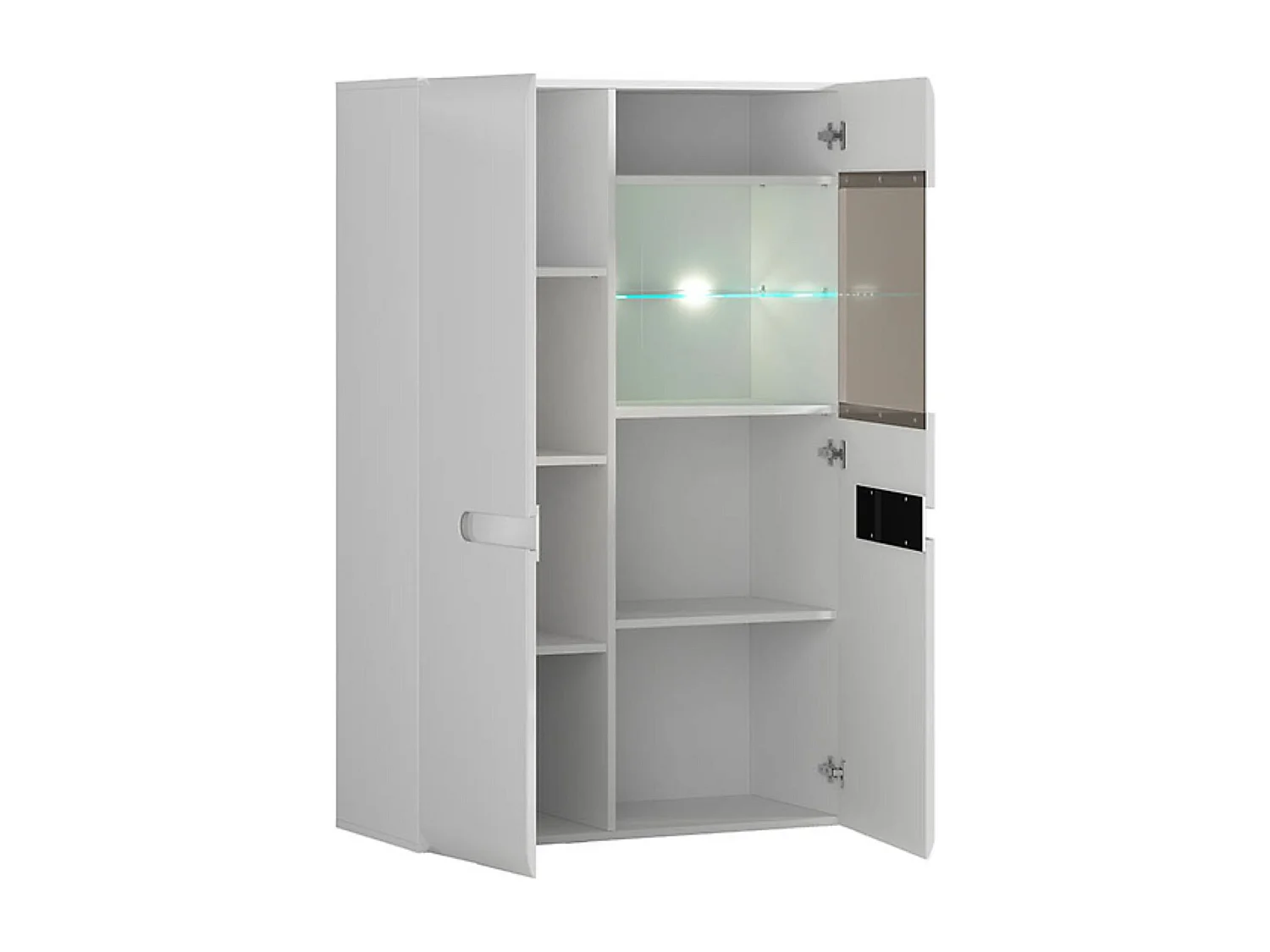 Vitrine à 2 portes avec éclairage LED,coloris Blanc/Blanc haute brillance - Longueur 90 x Profondeur 41 x Hauteur 145 cm