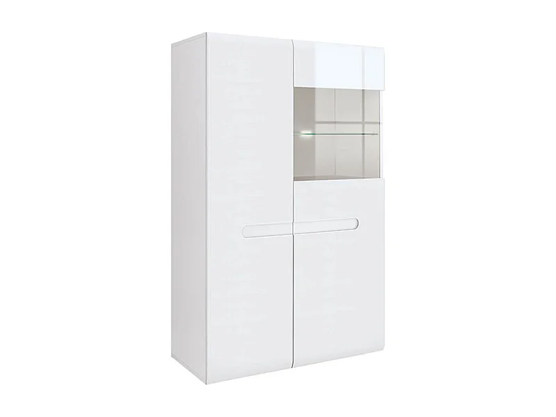 Vitrine à 2 portes avec éclairage LED,coloris Blanc/Blanc haute brillance - Longueur 90 x Profondeur 41 x Hauteur 145 cm