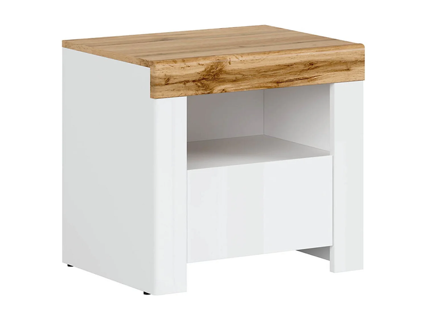 Table de chevet table de nuit avec tiroir, coloris Blanc/Chêne wotan - Longueur 54,5 x Profondeur 42 x Hauteur 50,5 cm