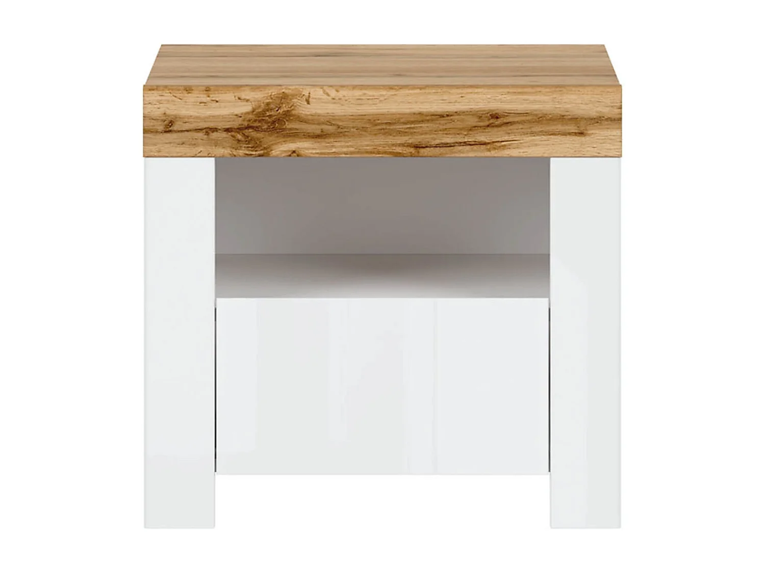 Table de chevet table de nuit avec tiroir, coloris Blanc/Chêne wotan - Longueur 54,5 x Profondeur 42 x Hauteur 50,5 cm