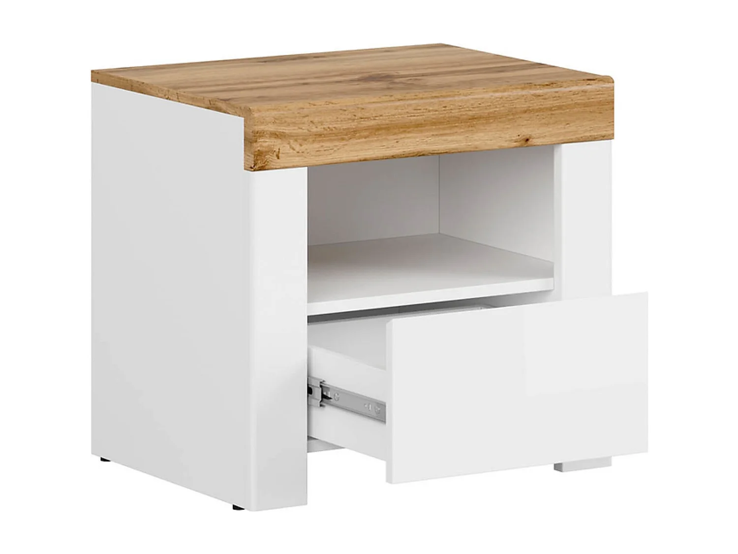 Table de chevet table de nuit avec tiroir, coloris Blanc/Chêne wotan - Longueur 54,5 x Profondeur 42 x Hauteur 50,5 cm