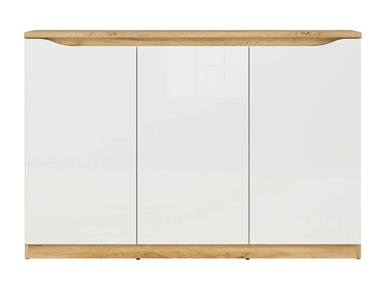 Buffet Meuble de rangement à 3 portes, coloris chêne Wotan/blanc brillant - Longueur 135 x Profondeur 39,5 x Hauteur 91,5 cm