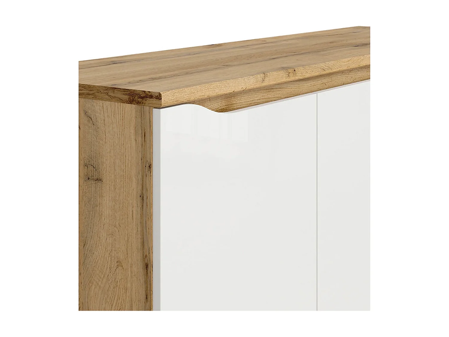 Buffet Meuble de rangement à 3 portes, coloris chêne Wotan/blanc brillant - Longueur 135 x Profondeur 39,5 x Hauteur 91,5 cm