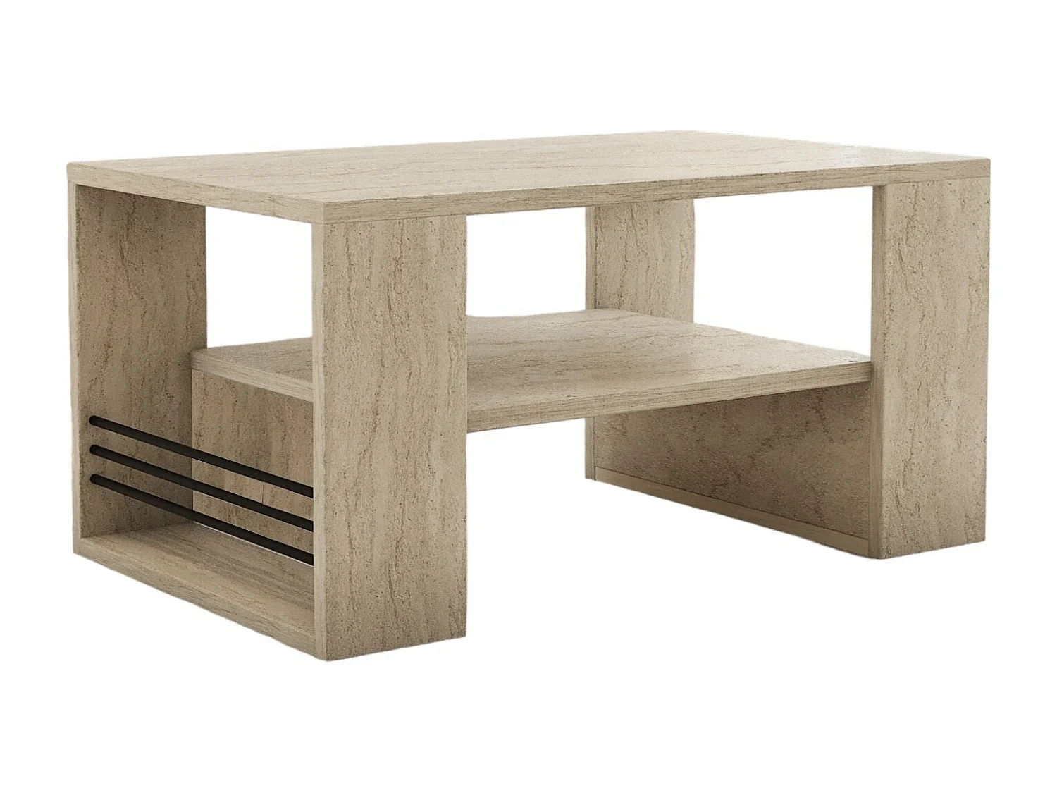 Table basse en bois "Iris" - 80 x 50 x 40 cm - Travertin