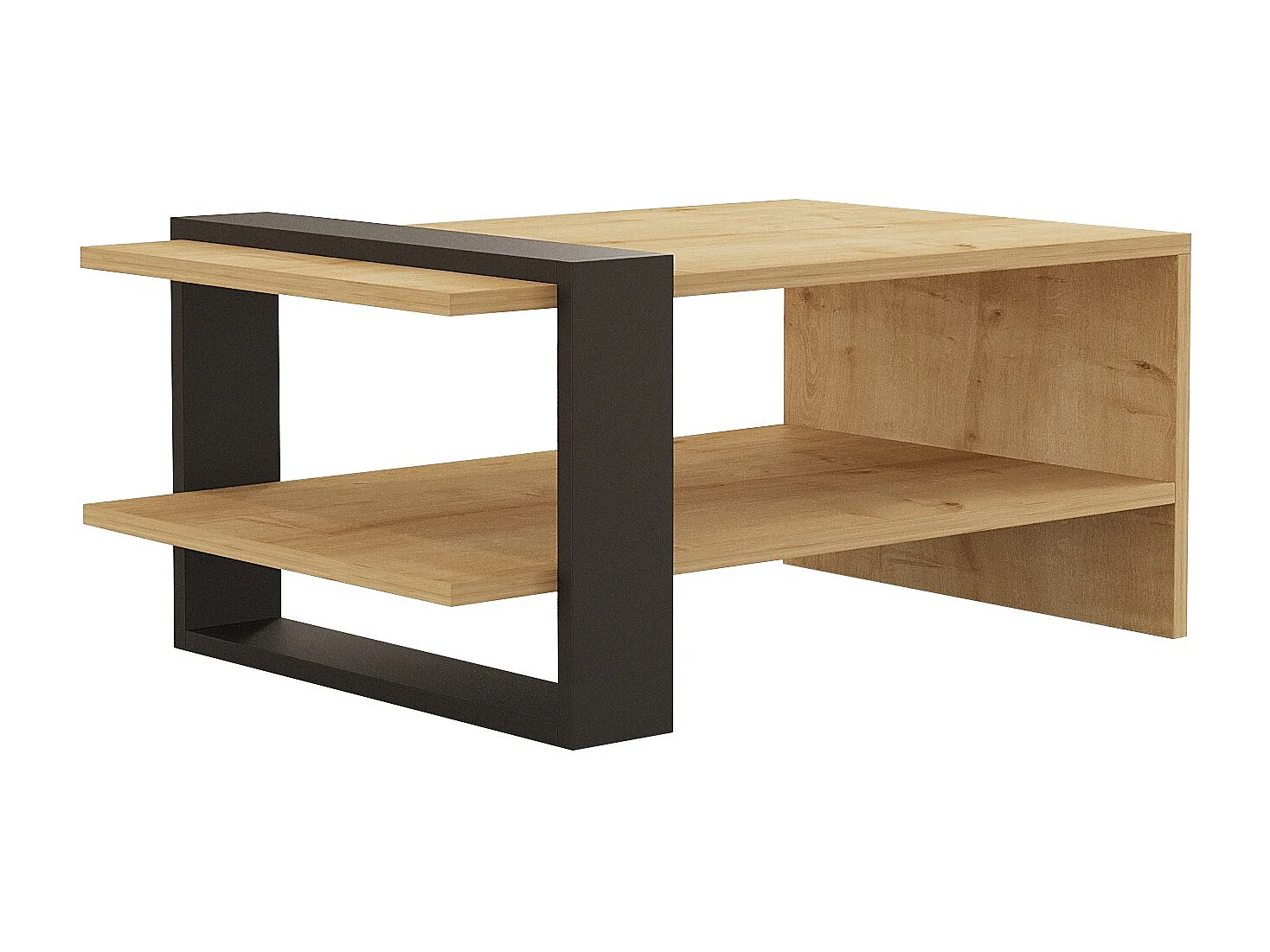 Table Basse en bois "Yonca" - 50 x 80 x 35 cm - Anthracite, Chêne