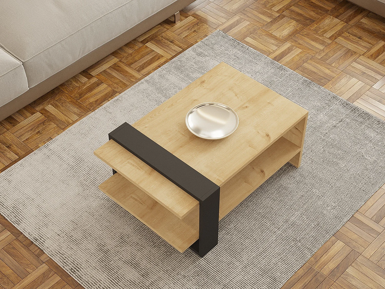 Table Basse en bois "Yonca" - 50 x 80 x 35 cm - Anthracite, Chêne