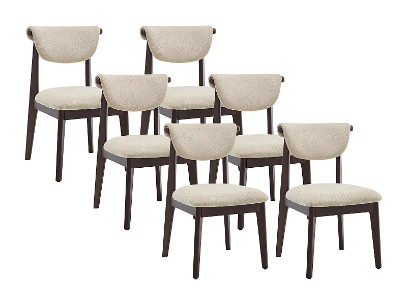 Lot de 6 chaises en tissu texturé et bois d'hévéa - Beige - GABIEL