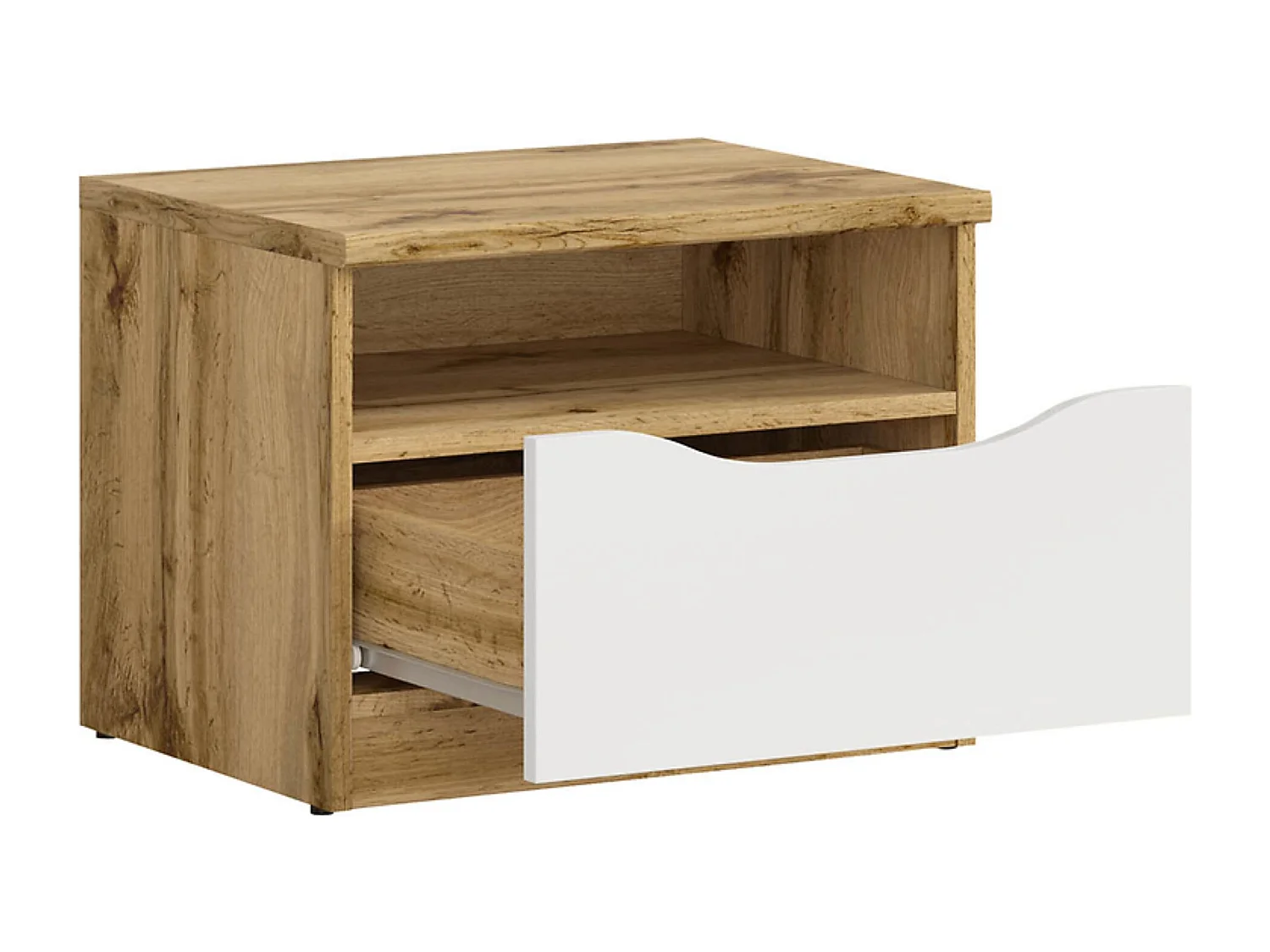 Table de chevet table de nuit avec tiroir,coloris Chêne wotan/Blanc brillant - Longueur 50 x Profondeur 39,5 x Hauteur 38,5cm