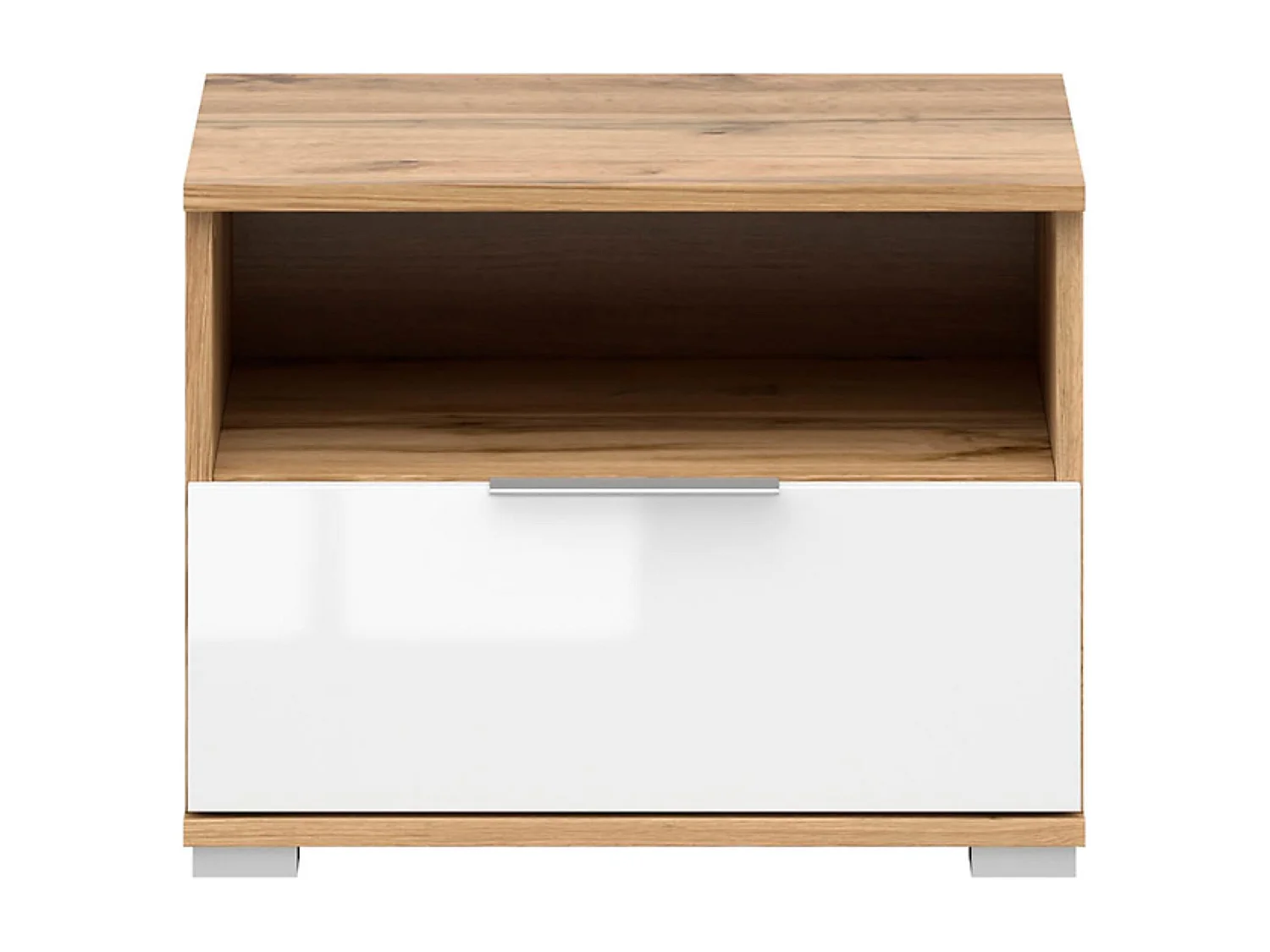 Table de chevet table de nuit avec tiroir coloris Chêne wotan/Blanc brillant - Longueur 50 x Profondeur 41 x Hauteur 38,5 cm