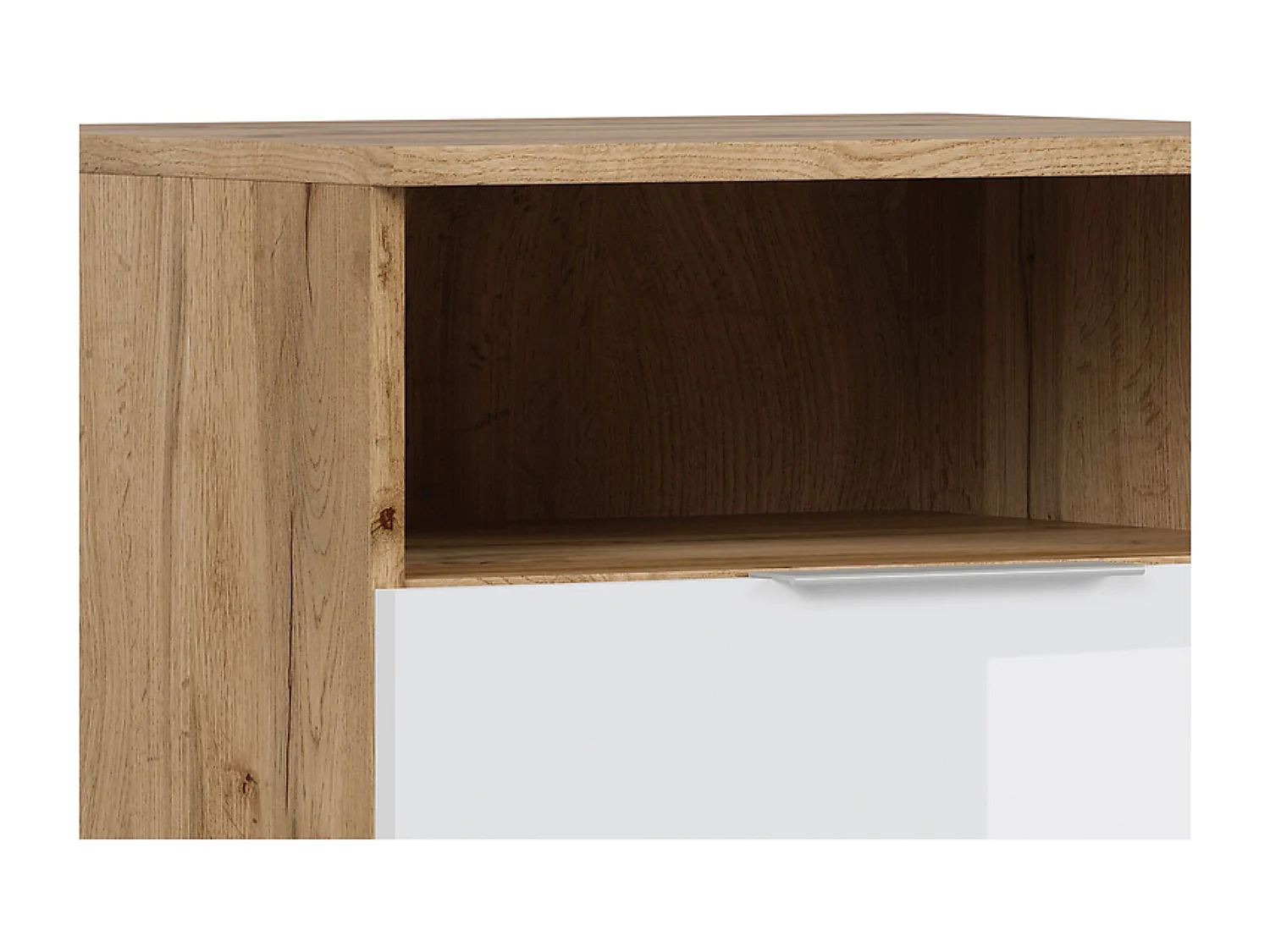 Table de chevet table de nuit avec tiroir coloris Chêne wotan/Blanc brillant - Longueur 50 x Profondeur 41 x Hauteur 38,5 cm