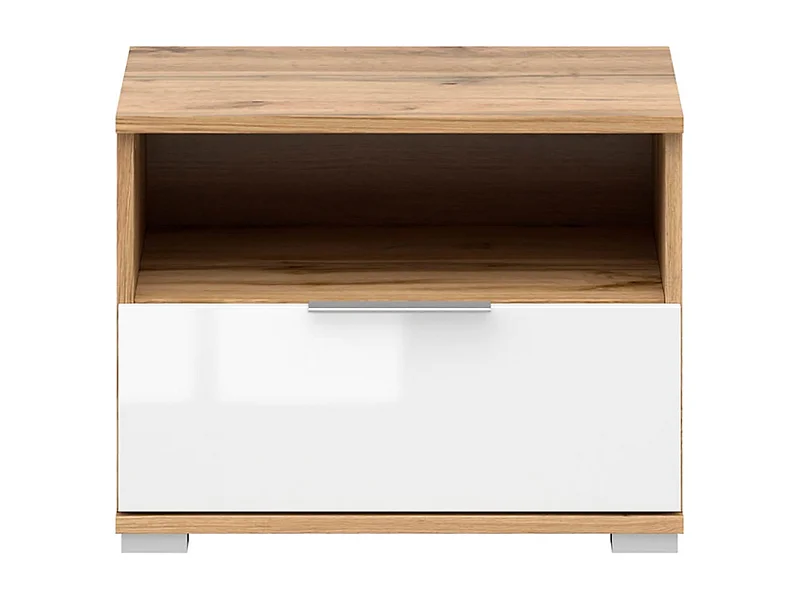 Table de chevet table de nuit avec tiroir coloris Chêne wotan/Blanc brillant - Longueur 50 x Profondeur 41 x Hauteur 38,5 cm