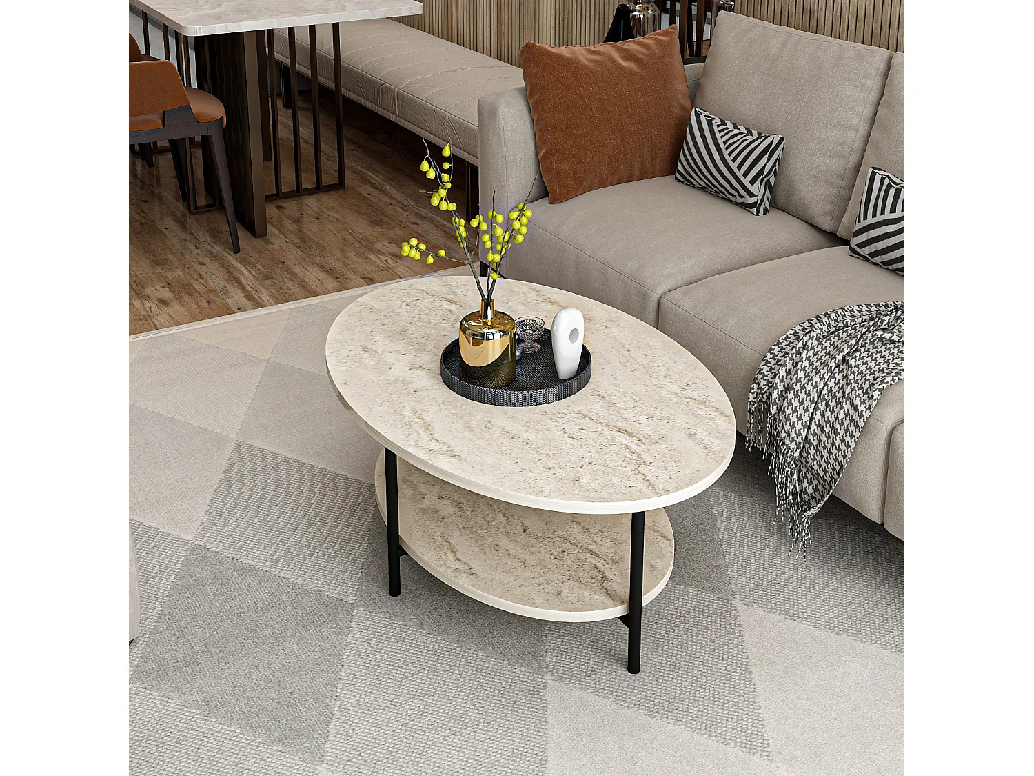 Tavolino in legno "Elis" - 90 x 60 x 36 cm - Travertino