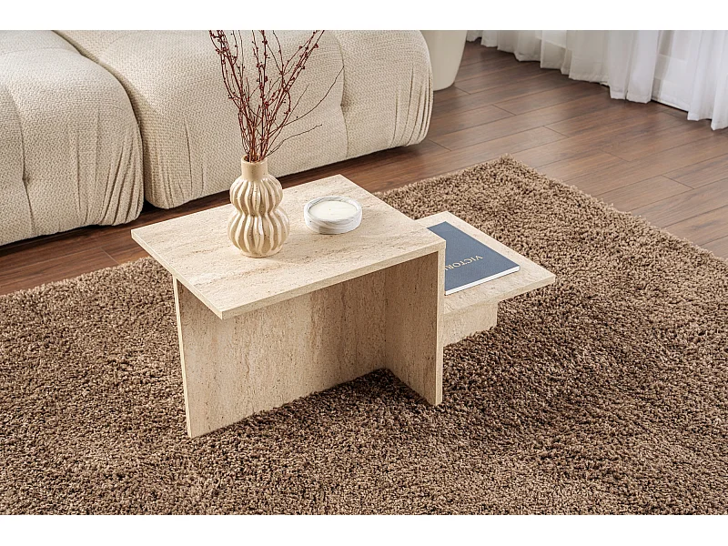 Table basse en bois "Harmony" - 80 x 40 x 40 cm - Travertin