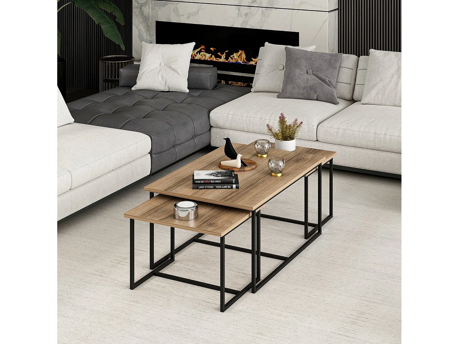 Table gigogne (3 pièces) en bois "Levada" - 90 x 60 x 42 cm - Noyer