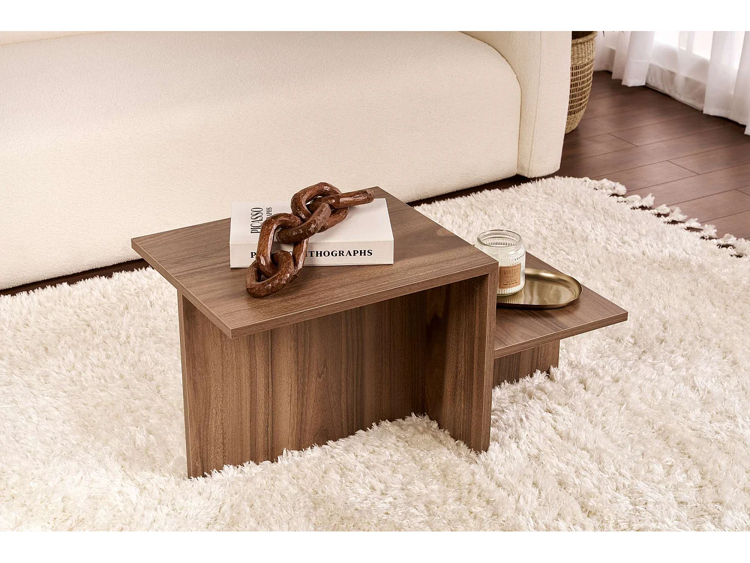 Table basse en bois "Harmony" - 80 x 40 x 40 cm - Noyer