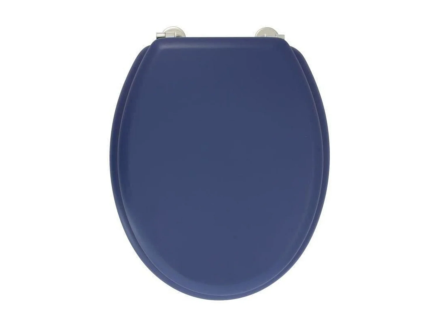 Dolce WC-bril van gevormd hout in marineblauw met robuuste roestvrijstalen scharnieren, mat design en afmetingen 47x38 cm