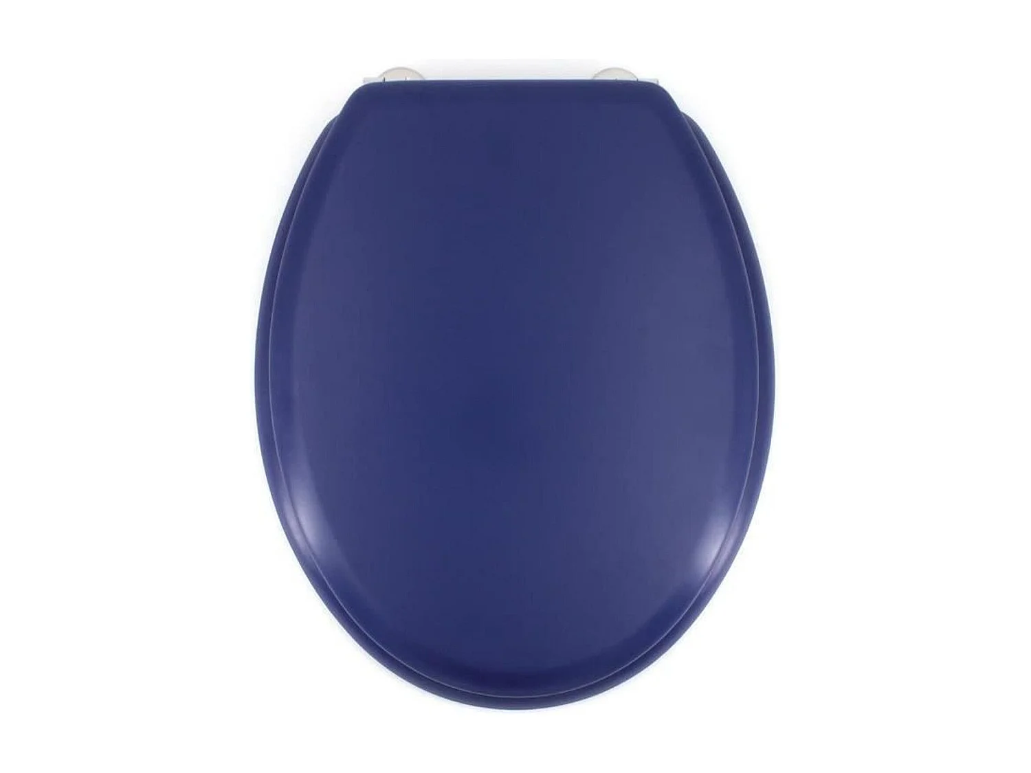 Dolce WC-bril van gevormd hout in marineblauw met robuuste roestvrijstalen scharnieren, mat design en afmetingen 47x38 cm