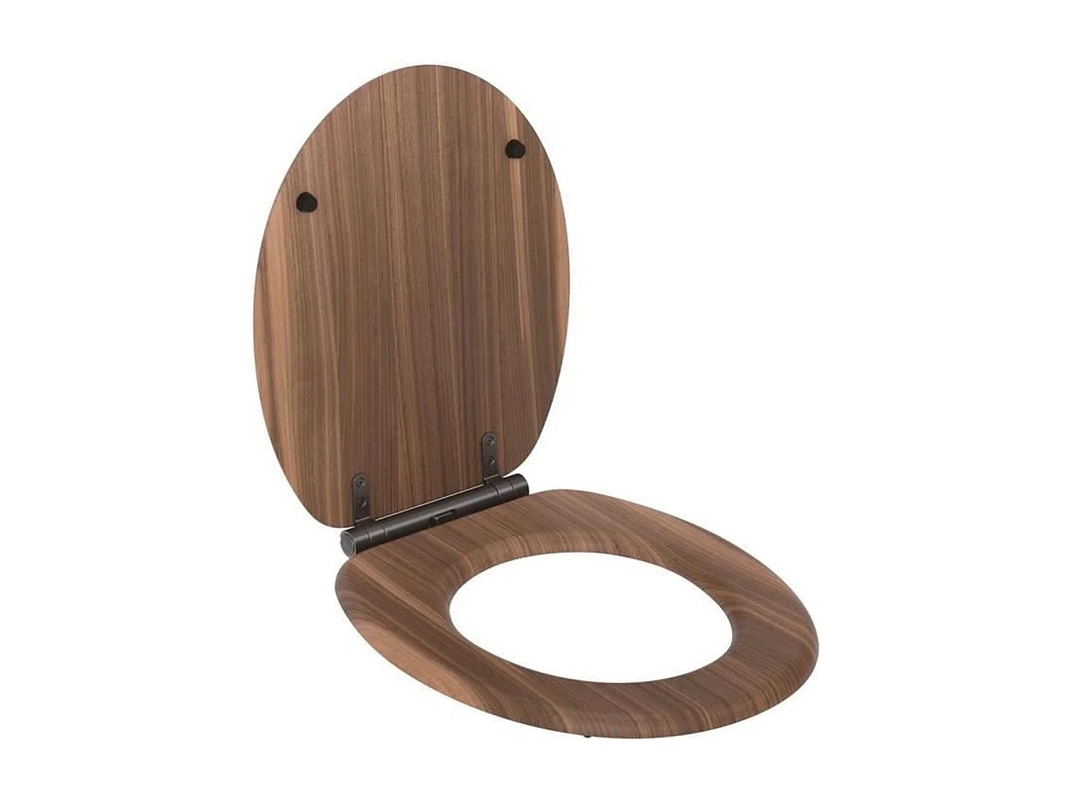 MDF WC-bril FSC notenhoutlook met softclose en afneembare graphite metalen scharnieren