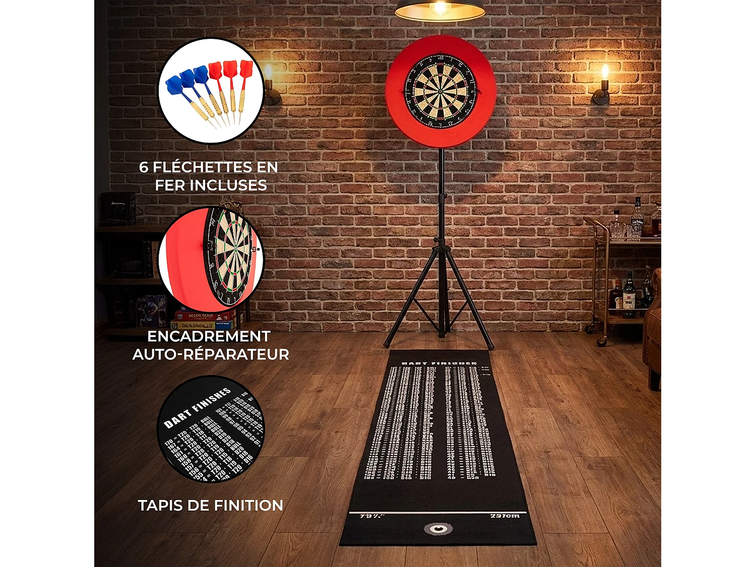 Cible Fléchettes Couronne Autoréparante Trépied Autoportant Réglable Accessoires