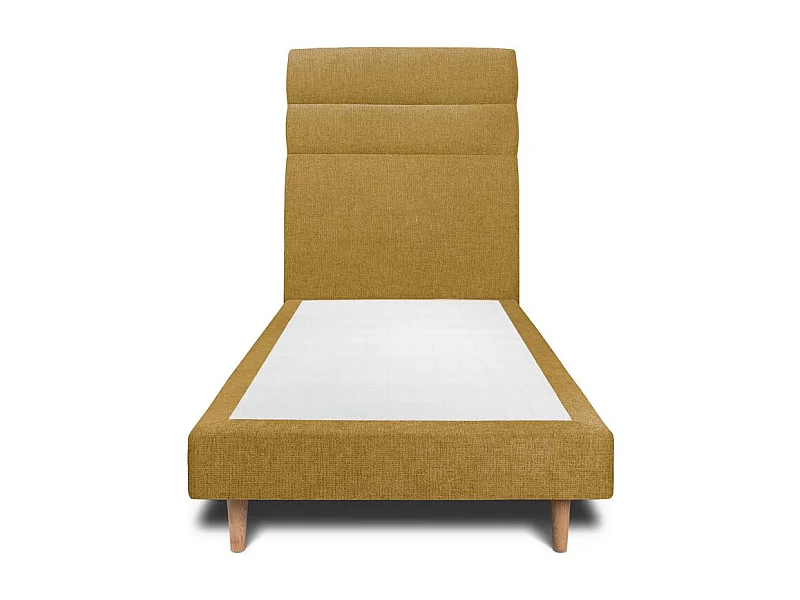 Lit 90x200cm avec tête de lit lignes tissu et sommier tapissier jaune - Hauteur totale : 29cm