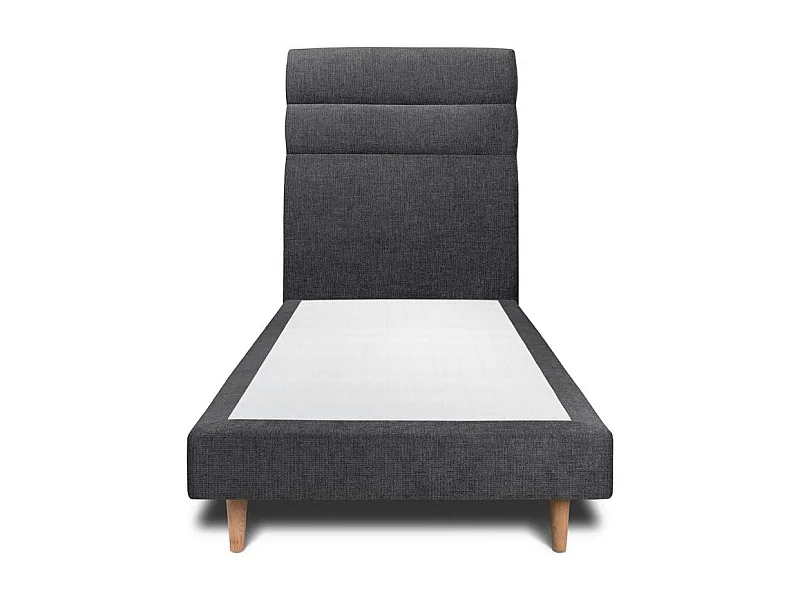 Lit 90x190cm avec tête de lit lignes tissu et sommier tapissier Noir - Hauteur totale : 29cm