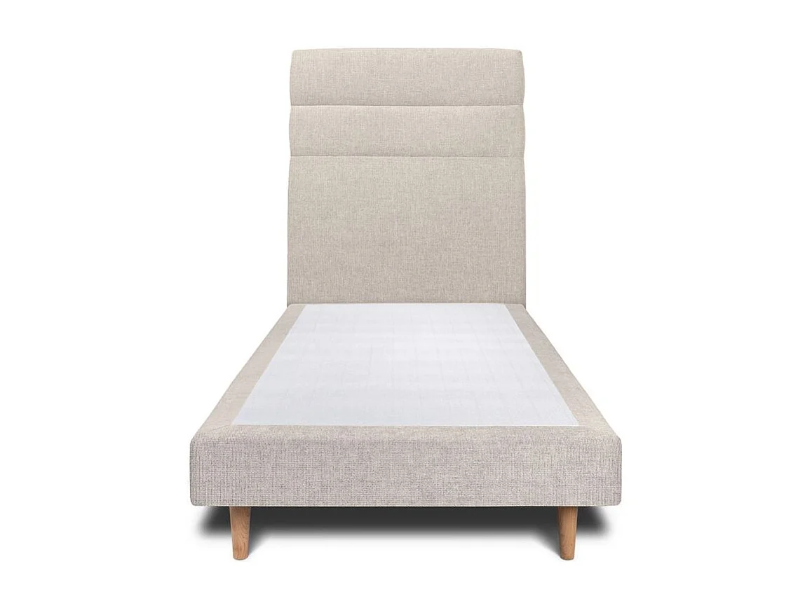 Lit 90x200cm avec tête de lit lignes tissu et sommier tapissier Beige clair - Hauteur totale : 29cm