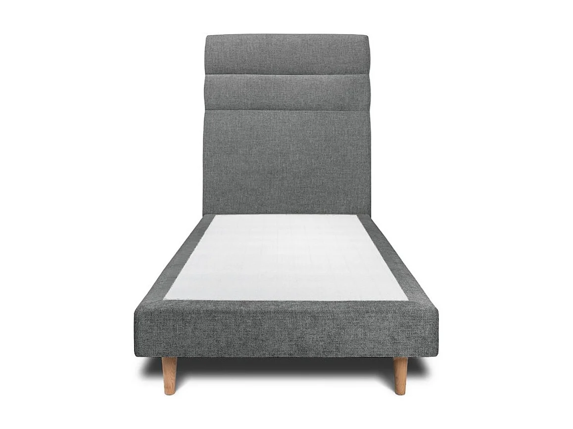 Lit 90x190cm avec tête de lit lignes tissu et sommier tapissier gris anthracite - Hauteur totale : 29cm