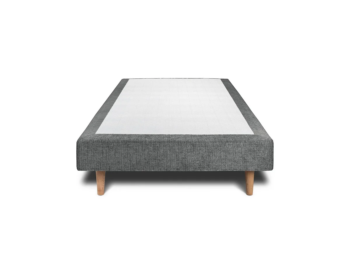 Lit 90x190cm avec tête de lit lignes tissu et sommier tapissier gris anthracite - Hauteur totale : 29cm
