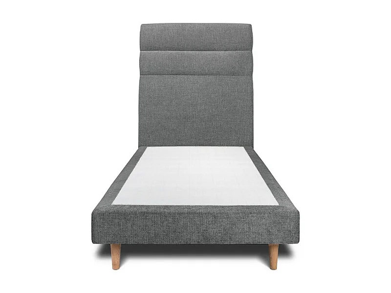 Lit 90x190cm avec tête de lit lignes tissu et sommier tapissier gris anthracite - Hauteur totale : 29cm