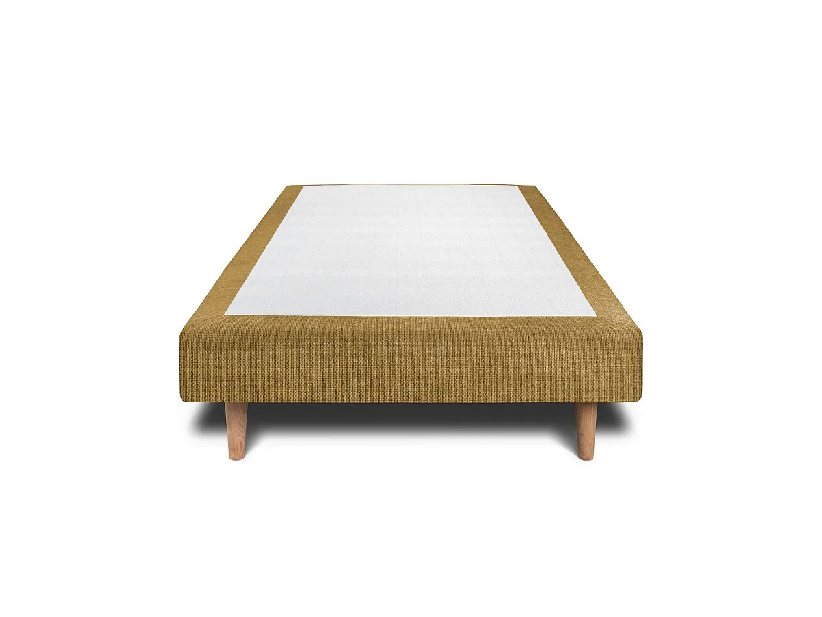 Lit 90x190cm avec tête de lit lignes tissu et sommier tapissier jaune - Hauteur totale : 29cm