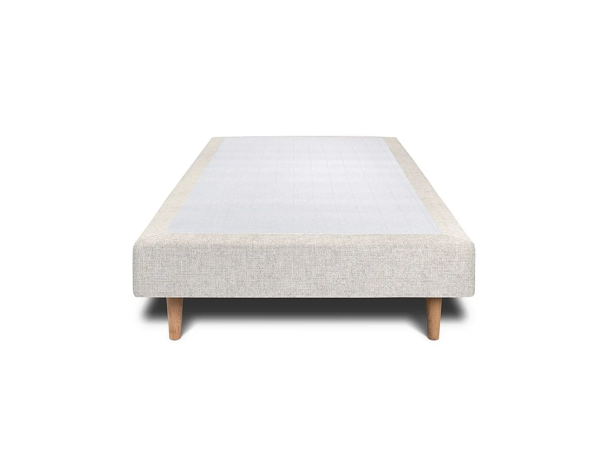 Lit 90x190cm avec tête de lit lignes tissu et sommier tapissier Beige clair - Hauteur totale : 29cm