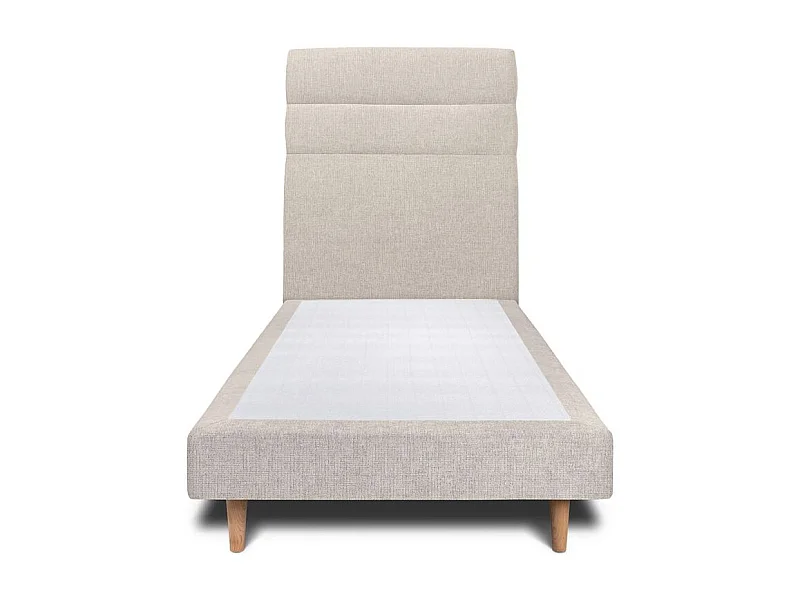 Lit 90x190cm avec tête de lit lignes tissu et sommier tapissier Beige clair - Hauteur totale : 29cm