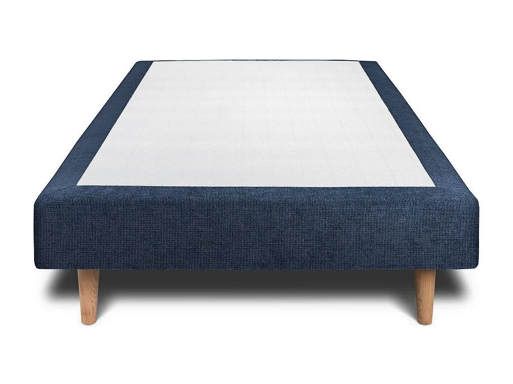 Lit 90x200cm avec tête de lit lignes tissu et sommier tapissier Bleu - Hauteur totale : 29cm