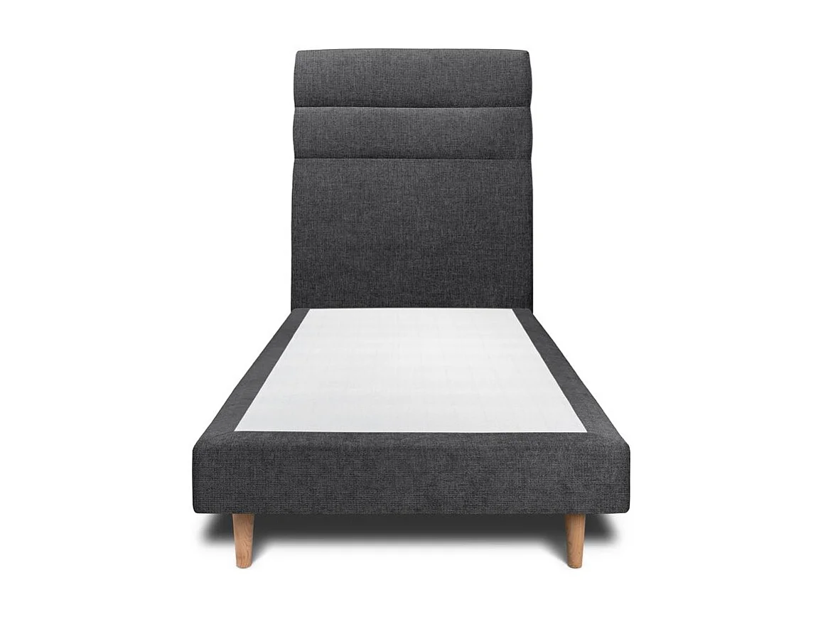 Lit 90x200cm avec tête de lit lignes tissu et sommier tapissier Noir - Hauteur totale : 29cm