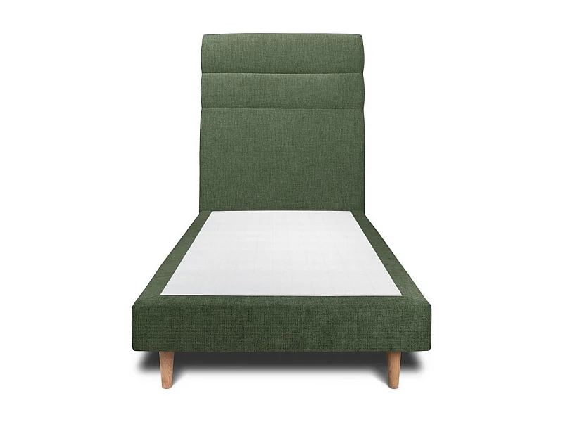 Lit 90x200cm avec tête de lit lignes tissu et sommier tapissier vert - Hauteur totale : 29cm