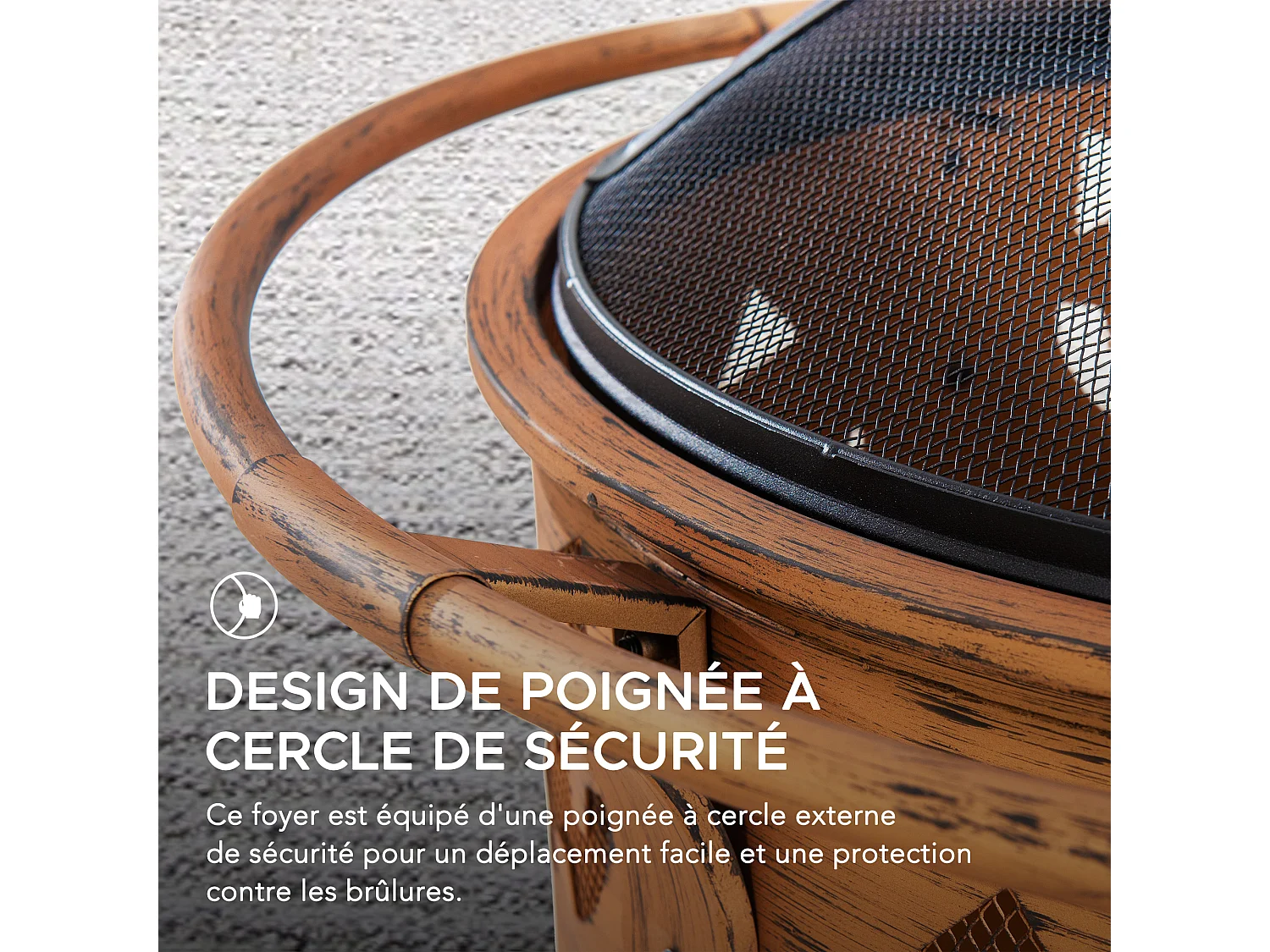 Cheminée HEKLA 76 cm en acier cuivré avec pare-étincelles et tisonnier, Foyer pour Noël- Motif citrouille d'Halloween