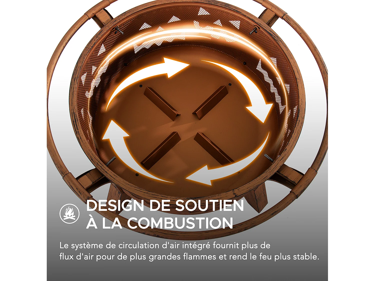 Cheminée HEKLA 76 cm en acier cuivré avec pare-étincelles et tisonnier, Foyer pour Noël- Motif citrouille d'Halloween