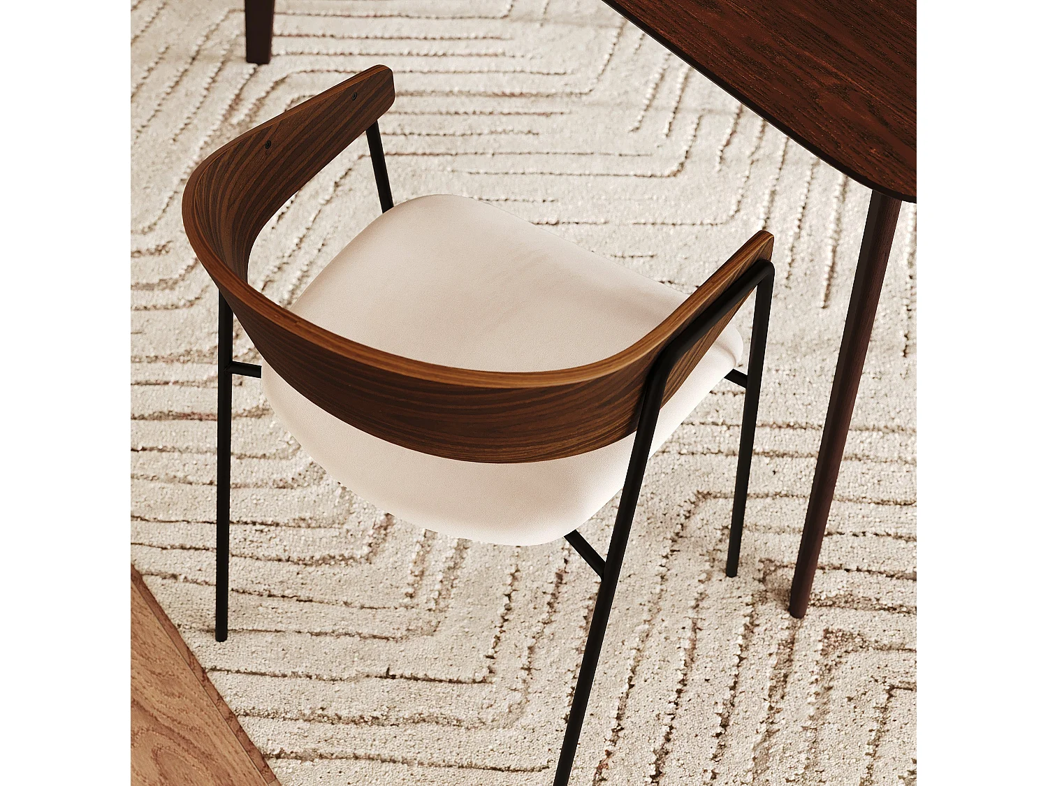 Lote de 2 sillas de terciopelo blanco roto y madera de nogal - Esmée