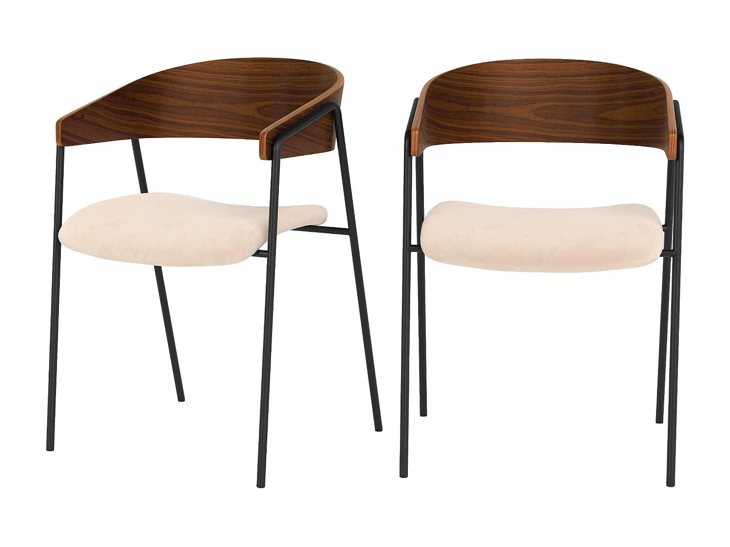 Lot de 2 chaises en velours blanc cassé et bois de noyer - Esmée