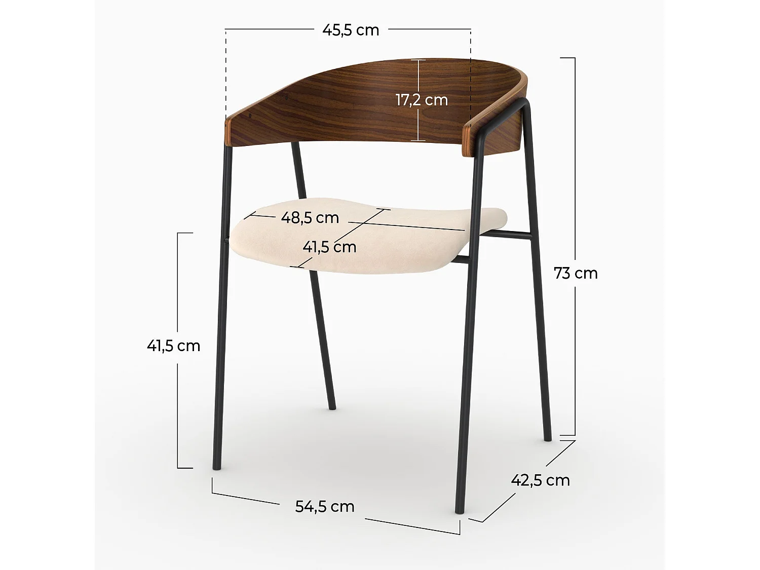 Lot de 2 chaises en velours blanc cassé et bois de noyer - Esmée