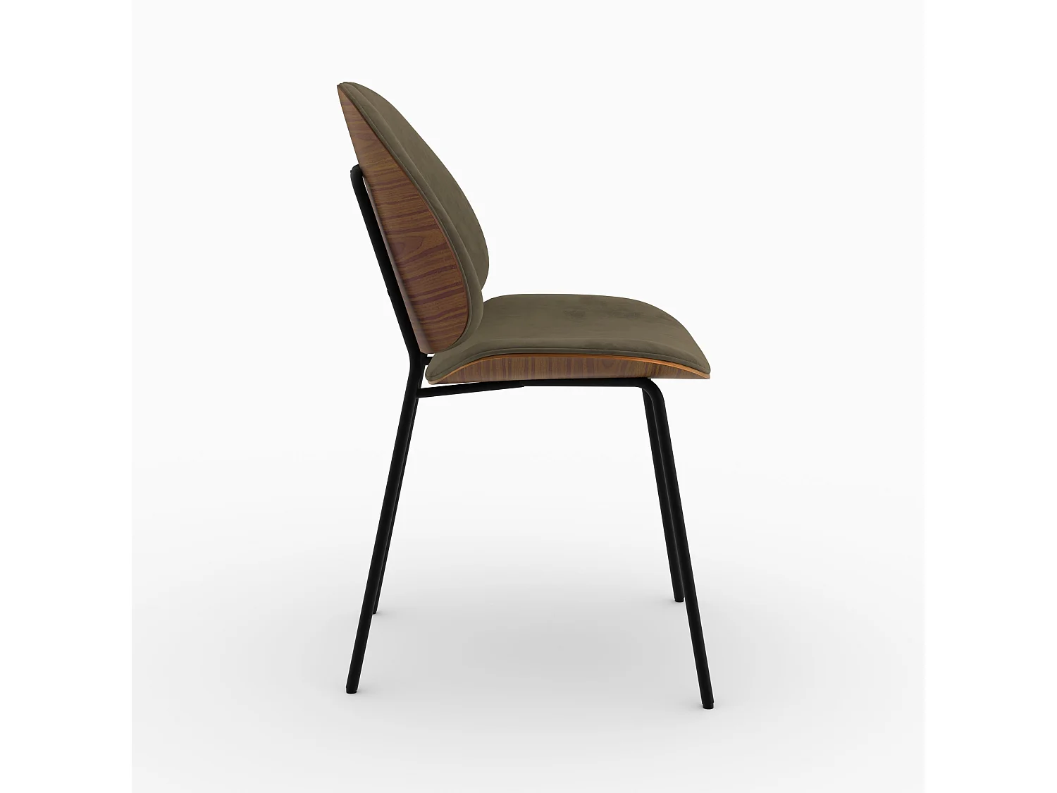 Chaise en velours kaki et bois de noyer - Coccinelle