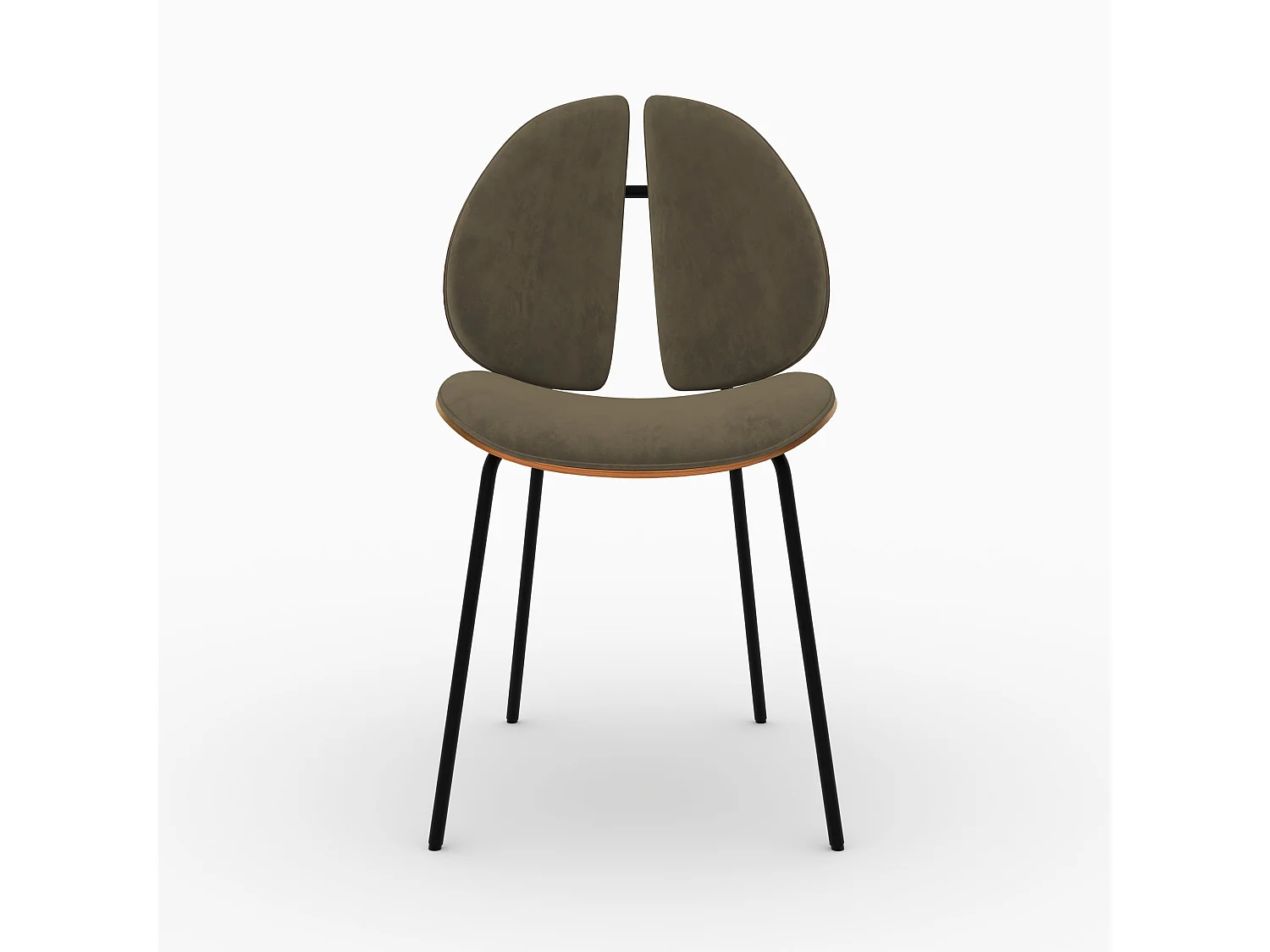 Chaise en velours kaki et bois de noyer - Coccinelle